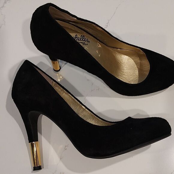 Seychelles Suede High Heeled Pumps Gold Detail on Heel Size 8.5 - Picture 9 of 11